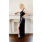 Vintage 90s Sequined Party Dress Black Sleeveless Niteline Della Roufagoli