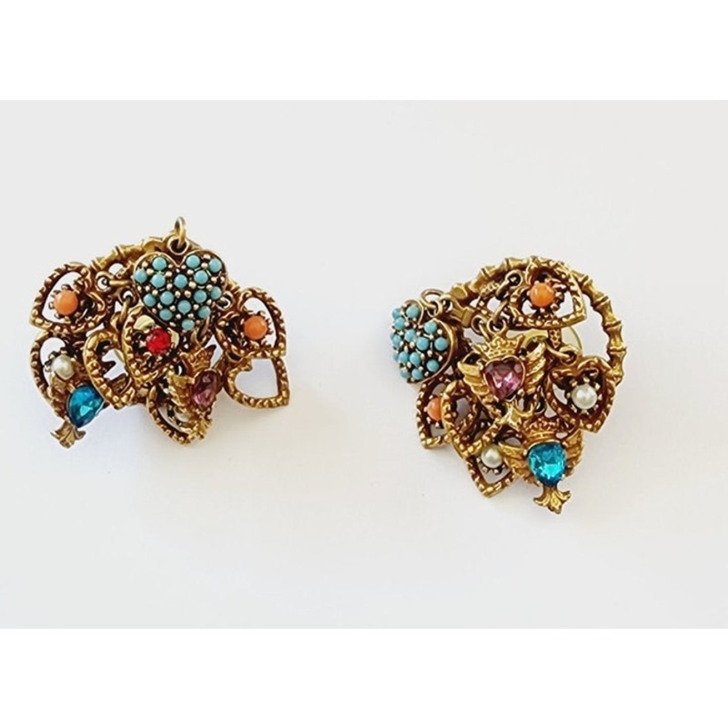 Vintage Charm Earrings Signed VA Goldtone