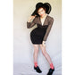 Vintage 1980s Black Party Dress Crochet Lace Nude Illusion Long Sleeved Kathryn Dianos Zip Front