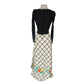 Vintage 70s Boho Maxi Dress Black Knit Top Cream Windowpane Skirt Floral Crissa Italy