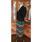 Vintage 70s St John Knit Dress + Bolero Jacket Set Black w/Rainbow Stripe