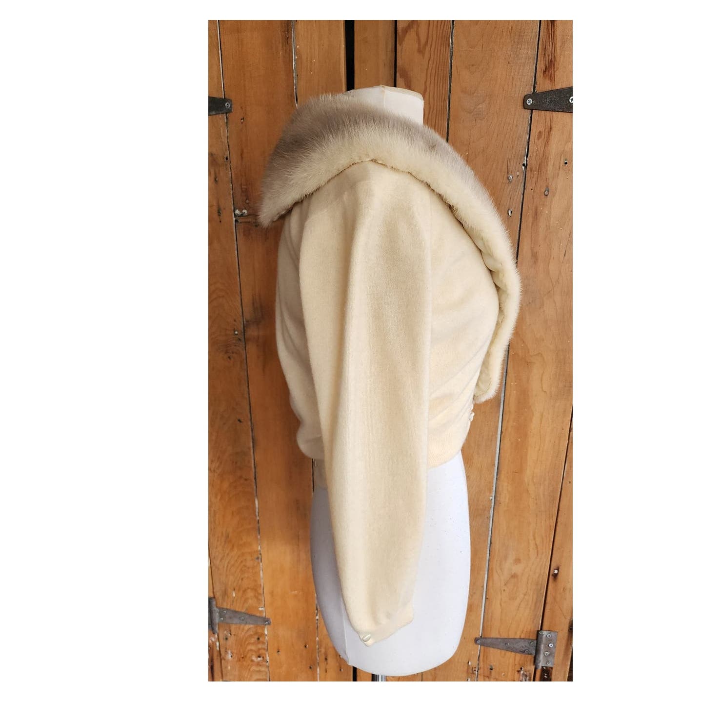 Vintage 50s Cream Cashmere Cardigan Blonde Mink Collar