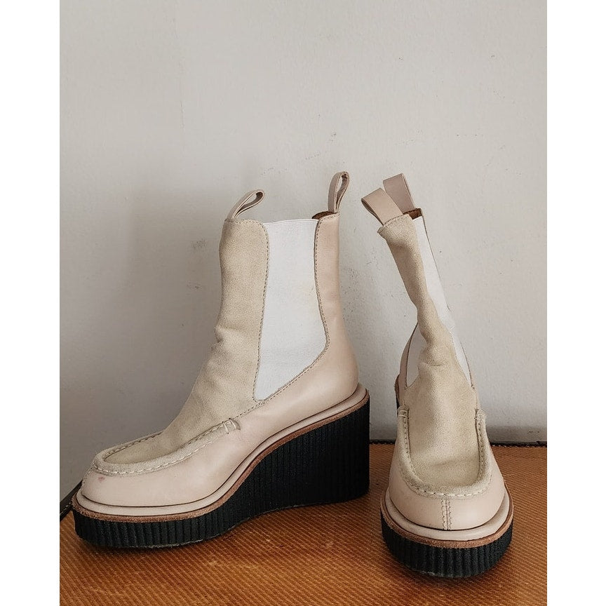 Rag & Bone Ankle Boots Sloane Chelsea Cream Leather Suede  Wedge Booties 8