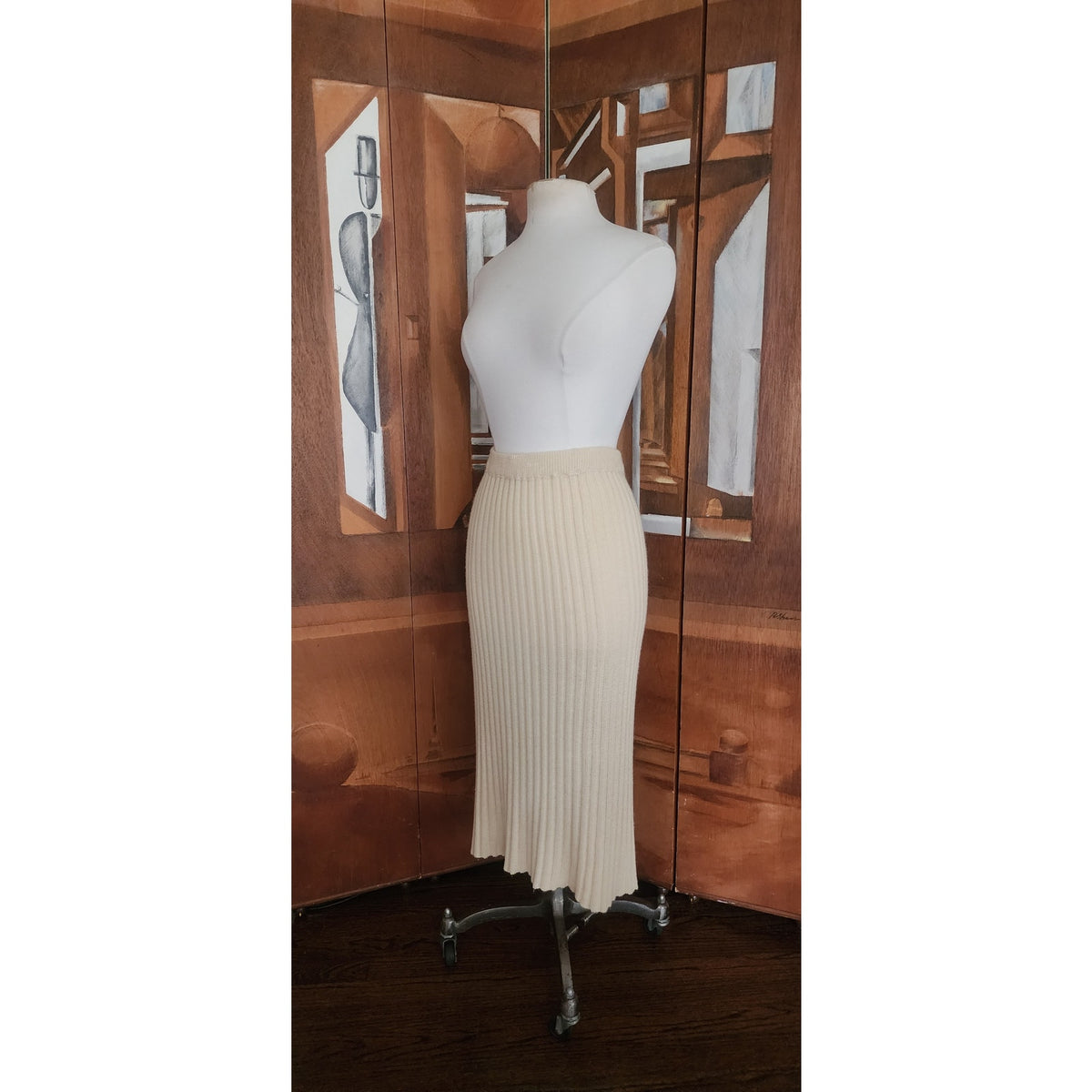 Vintage 1990s Zoran Set Cashmere Silk Knit Cardigan Maxi Skirt Shell Cream 3 Pc