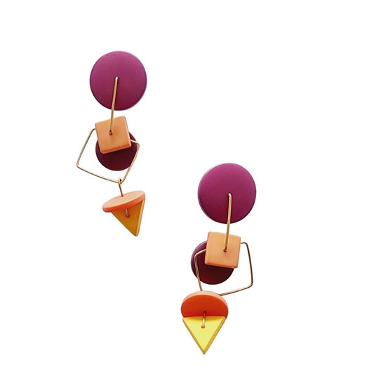 80s Dangly Earrings Multicolored Geometric Memphis Design