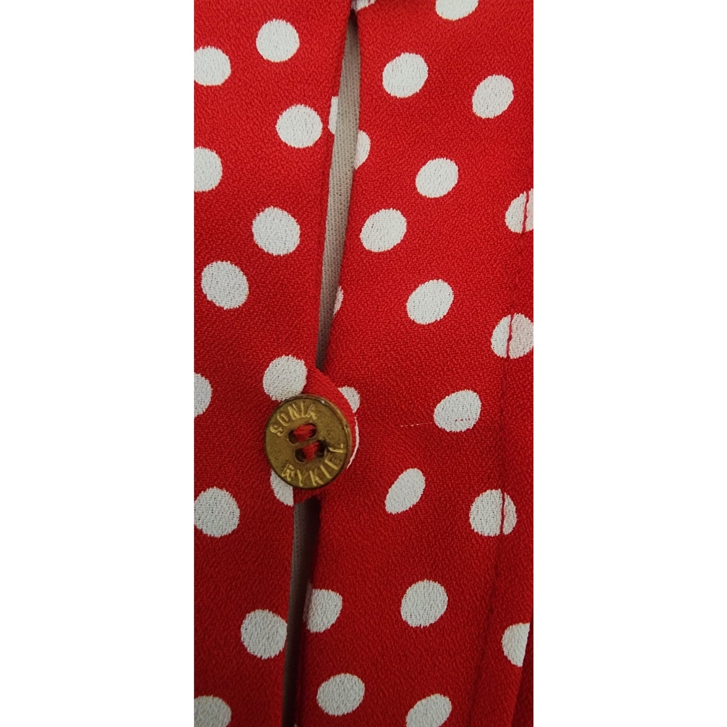 Vintage 1980s Sonia Rykiel Dress Red Polka Dot Rayon Short Sleeved Midi w/Belt