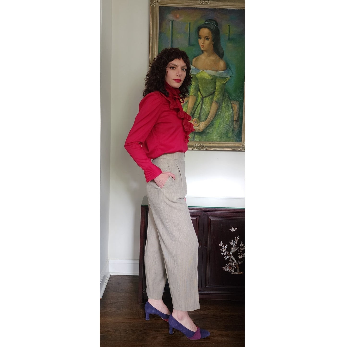 Vintage 80s Beige Pants High Waisted Slacks w/Pleats / S