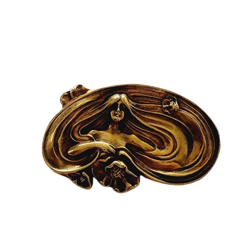 Vintage Mucha Style Brooch Pin Art Noueau Goldtone MMA