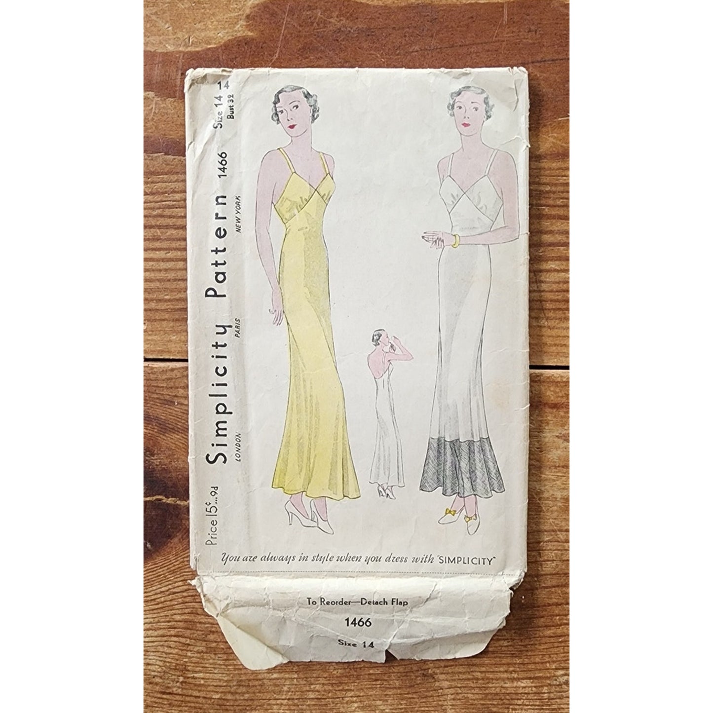 Vintage 30s Sewing Pattern: Long Slip Dress Simplicity 1466 / Bust 32