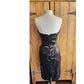 Vintage 80s Tadashi Strapless Dress Black Sequins Ruched Waist