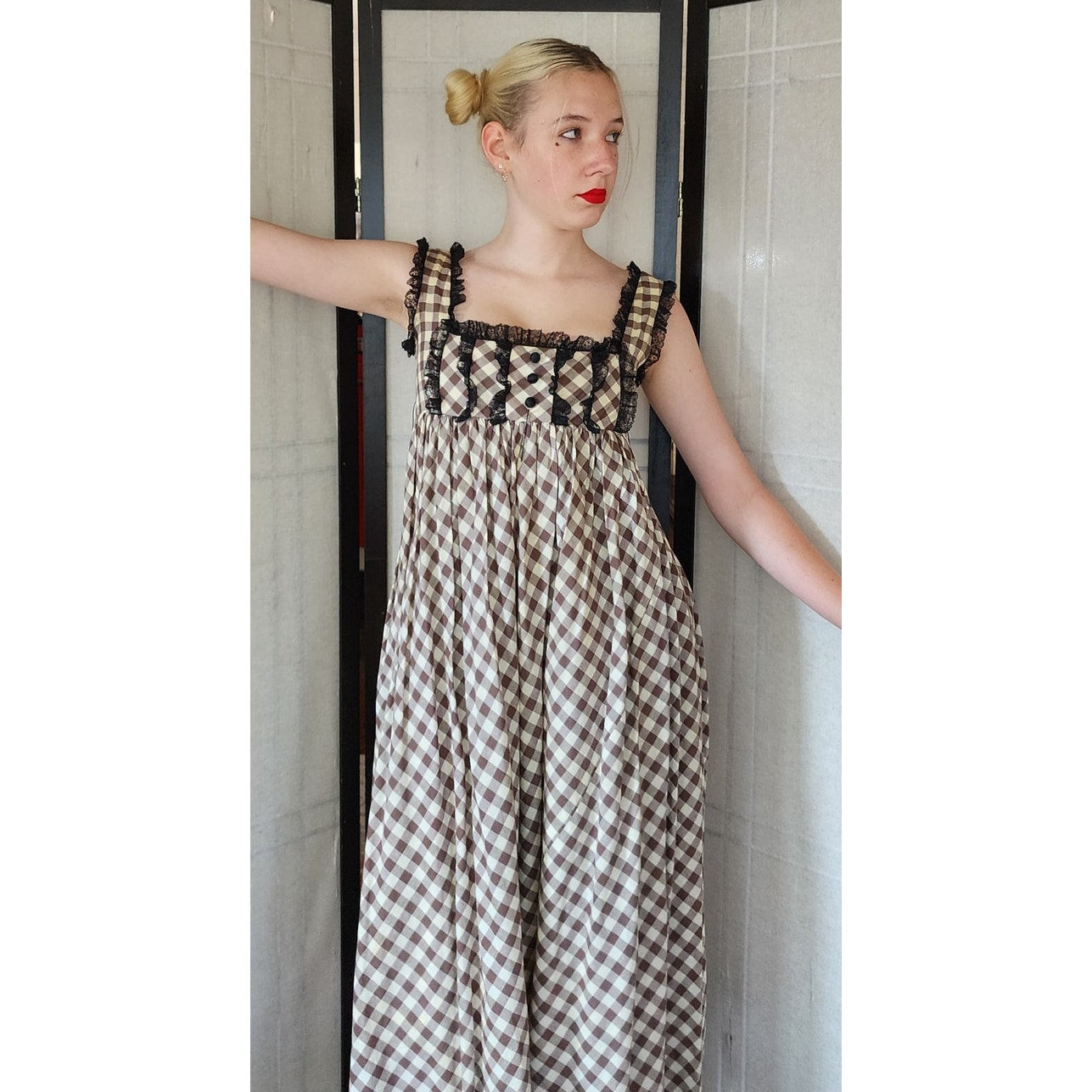 Vintage 70s Maxi Dress Mr Mort Stan Herman Checked Print