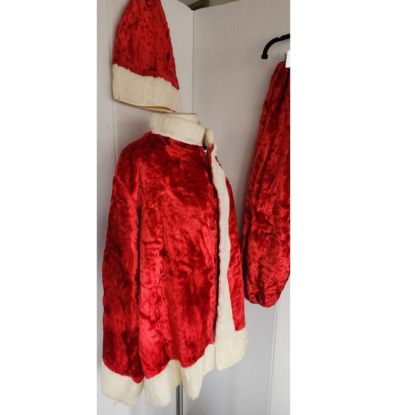 Vintage Santa Claus Costume Jacket Pants Hat Red Velvet