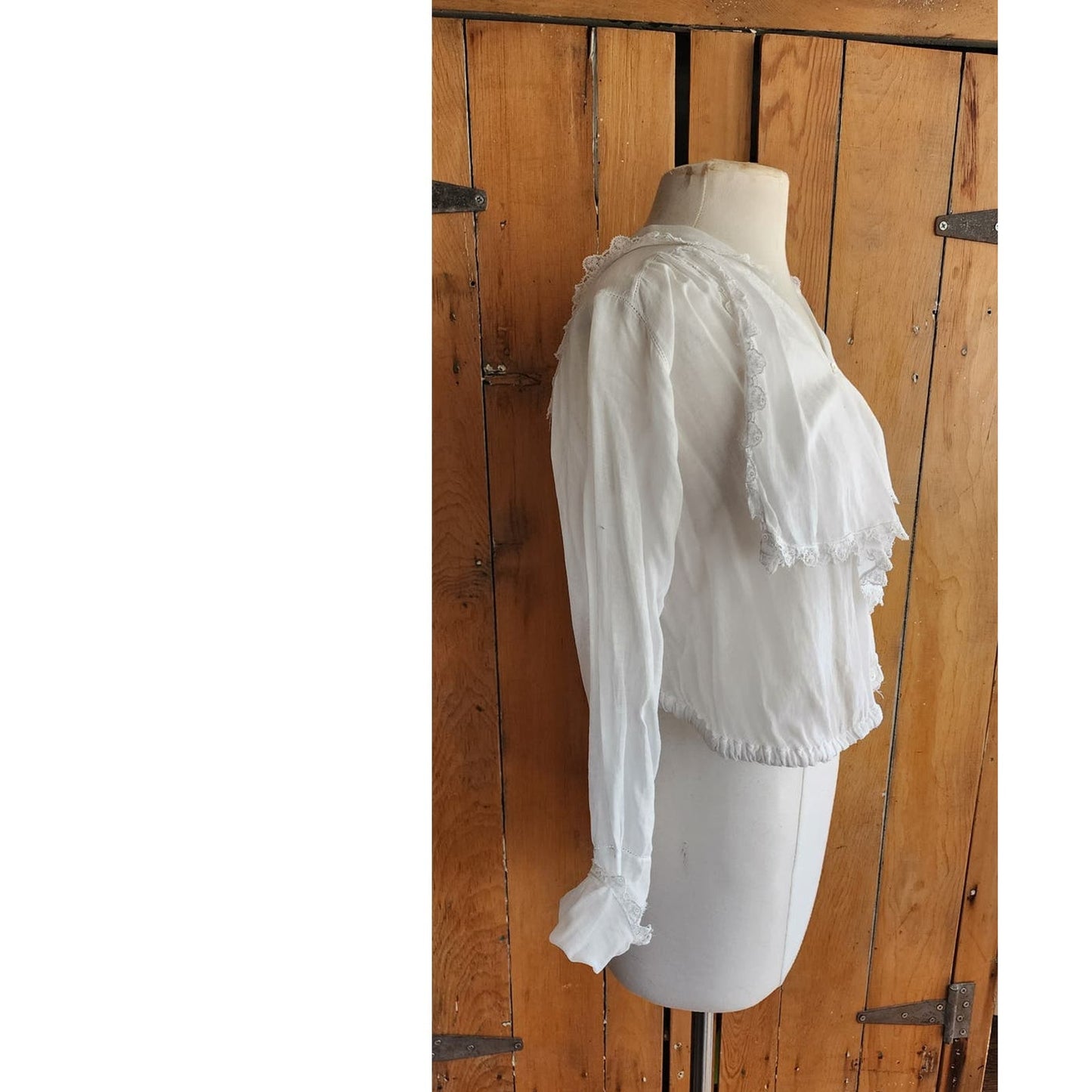 Antique Edwardian White Blouse Frilly Front Panel Sailor Collar