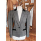Vintage 80s GUY LAROCHE Gray Tweed Blazer Black Leather Collar / M