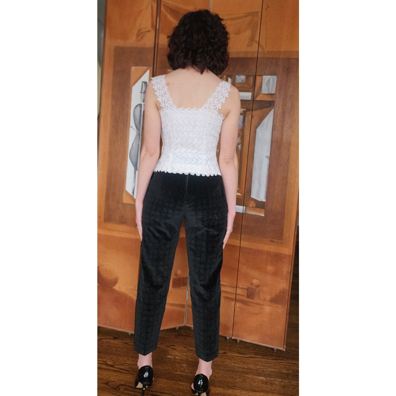 Vintage 60s Black Velvet Pants Ankle Length w/Pockets XS