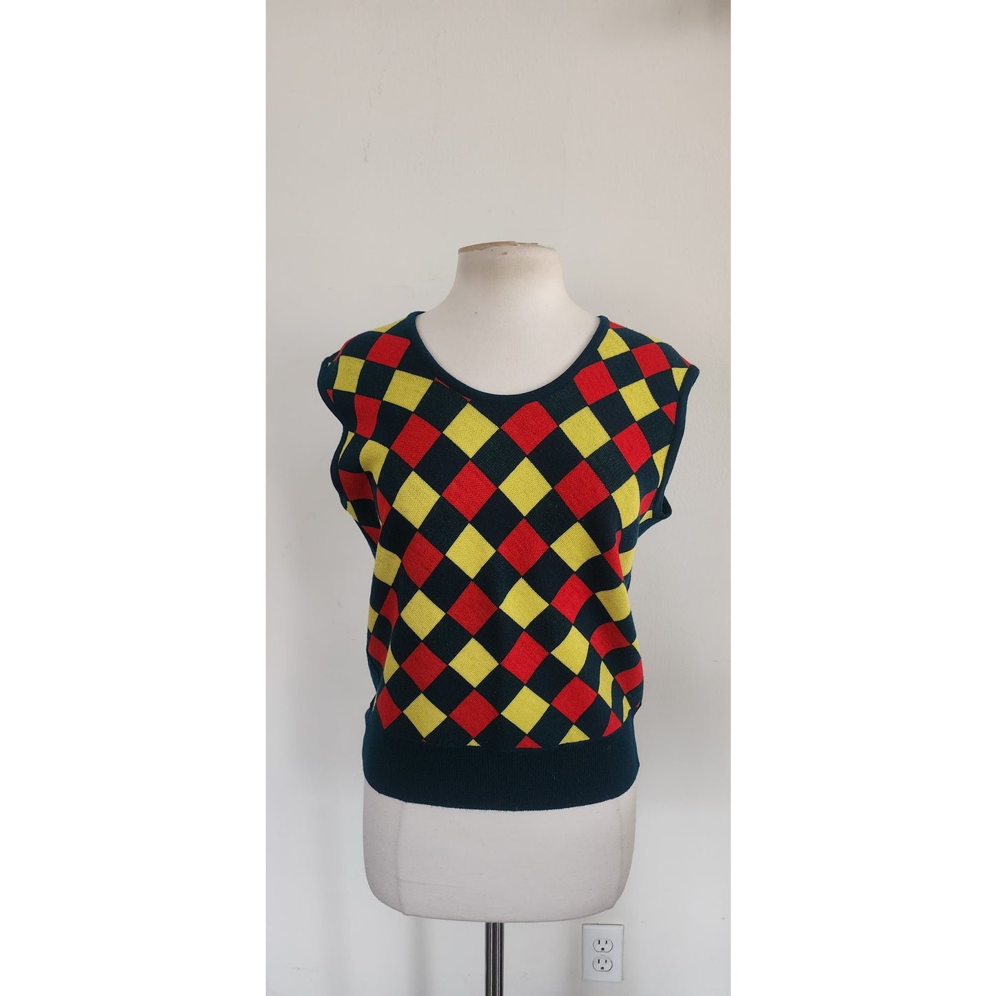 Vintage 70s Argyle Sweater Wool Vest Dark Green Marshall Field & Co Unisex