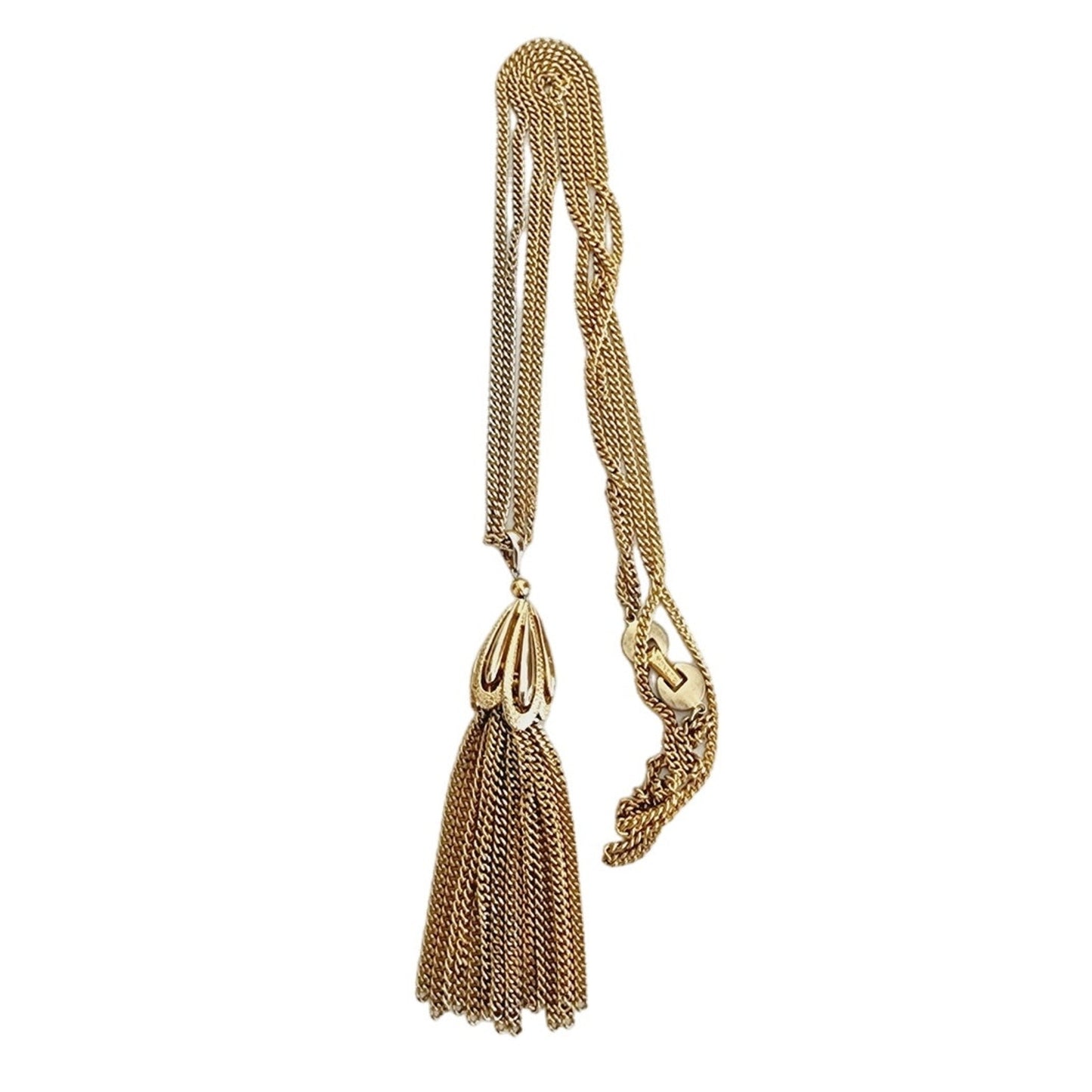 Vintage 60s Monet Tassel Necklace Goldtone Metal