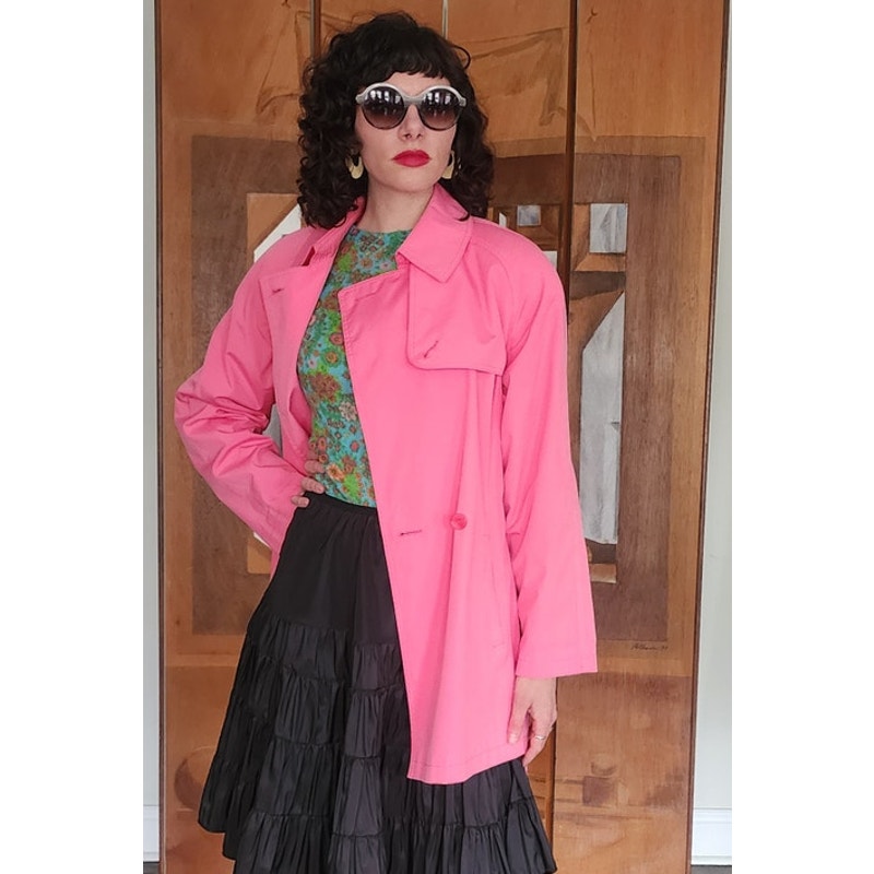 Vintage 90s Pink Jacket Short Trench Coat Belted Panache