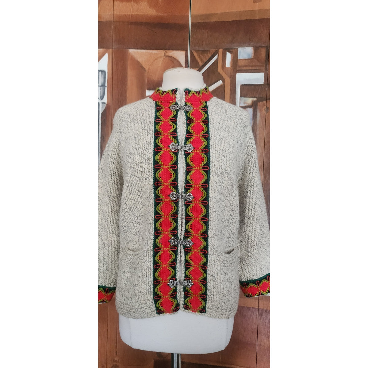 Vintage 1970s Brooks Brothers Cardigan Nordic Clasp Sweater Beige Wool Denmark Danish
