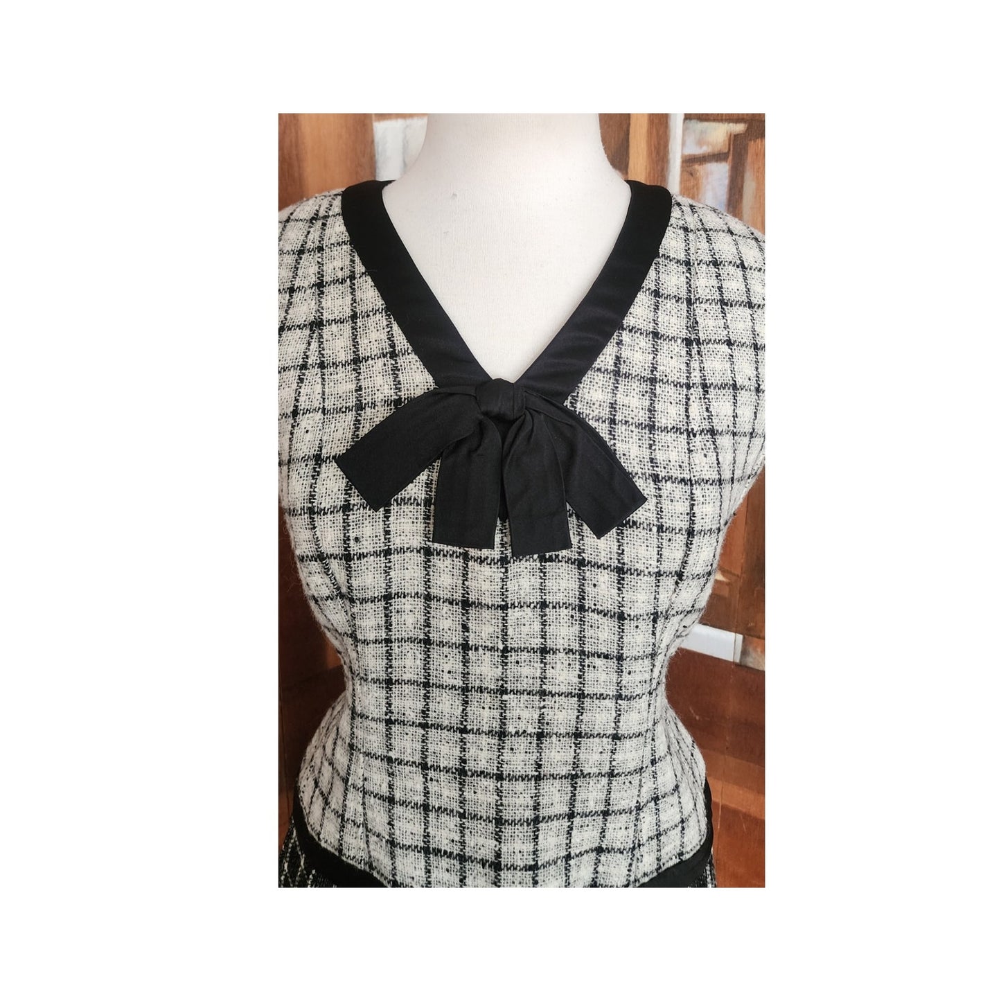 Vintage 1960s Mod Suit Pleated Midi Skirt + Top Gray Black Wool Tweed Geometric Schoolgirl
