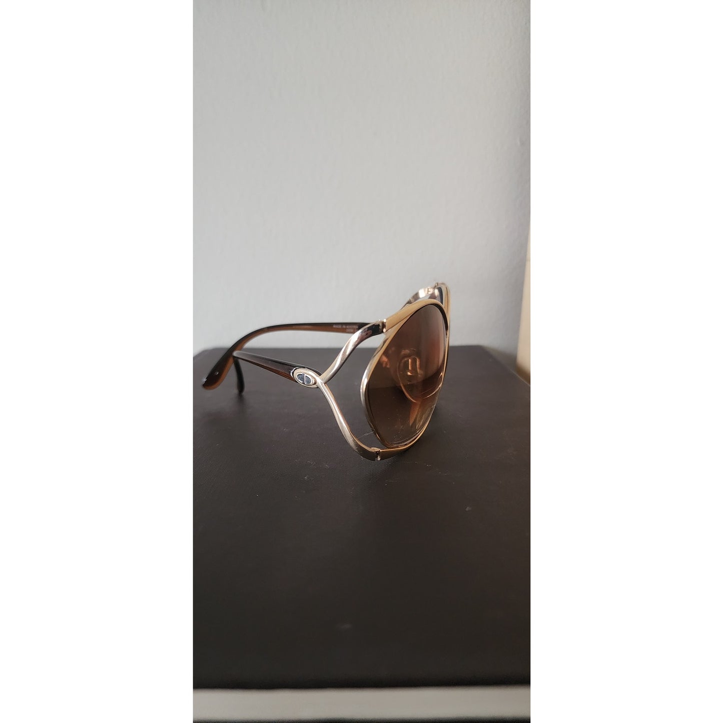 Vintage 1970s 1980s Christian Dior 2056 Butterfly Sunglasses Gold Frame