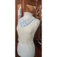 80s Krizia Top Cream Flax Linen Sleeveless Beaded Blue Rose Peter Pan Collar