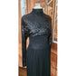 Vintage 1970s Black Maxi Dress Silk Knit Sequined Lurex Pat Sandler Dress Long Sleeve S