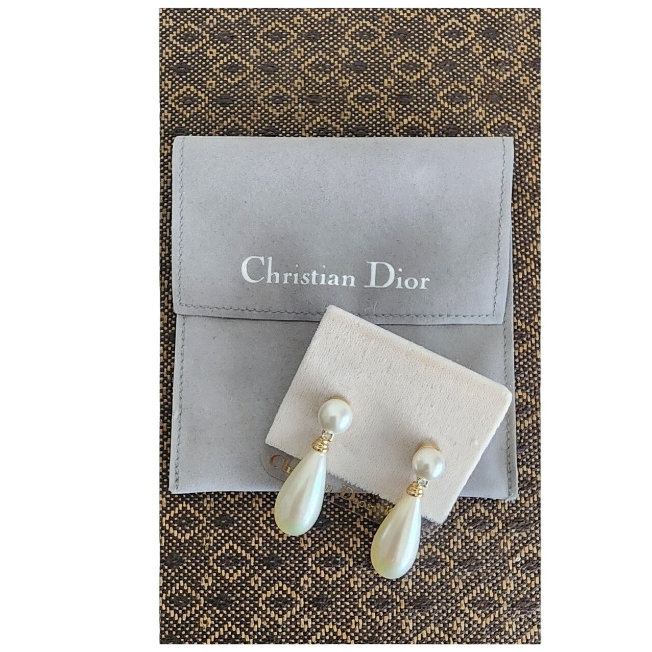 Vintage 90s Christian Dior Earrings Pearl Drops Dangly NWT / NOS