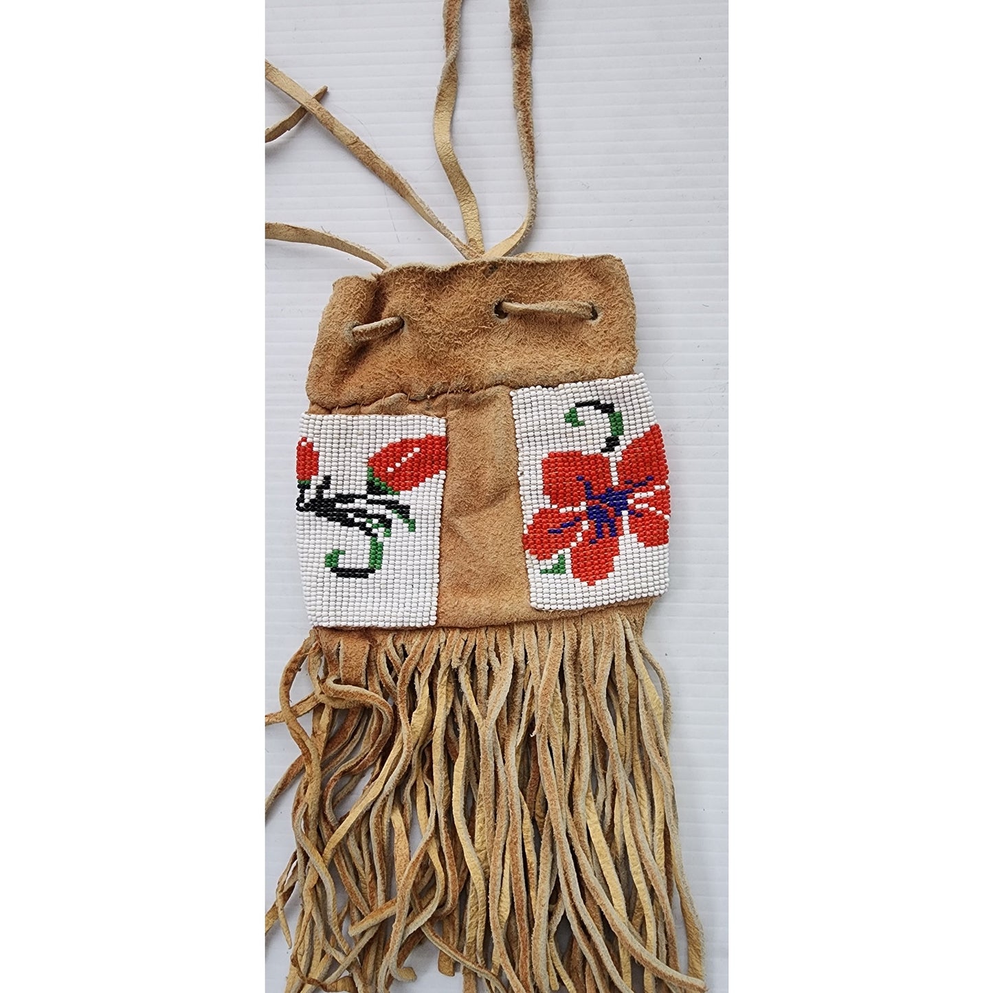 Antique Native American Embroidered Pouch Shoshone Plains Indians Suede Medicine Bag