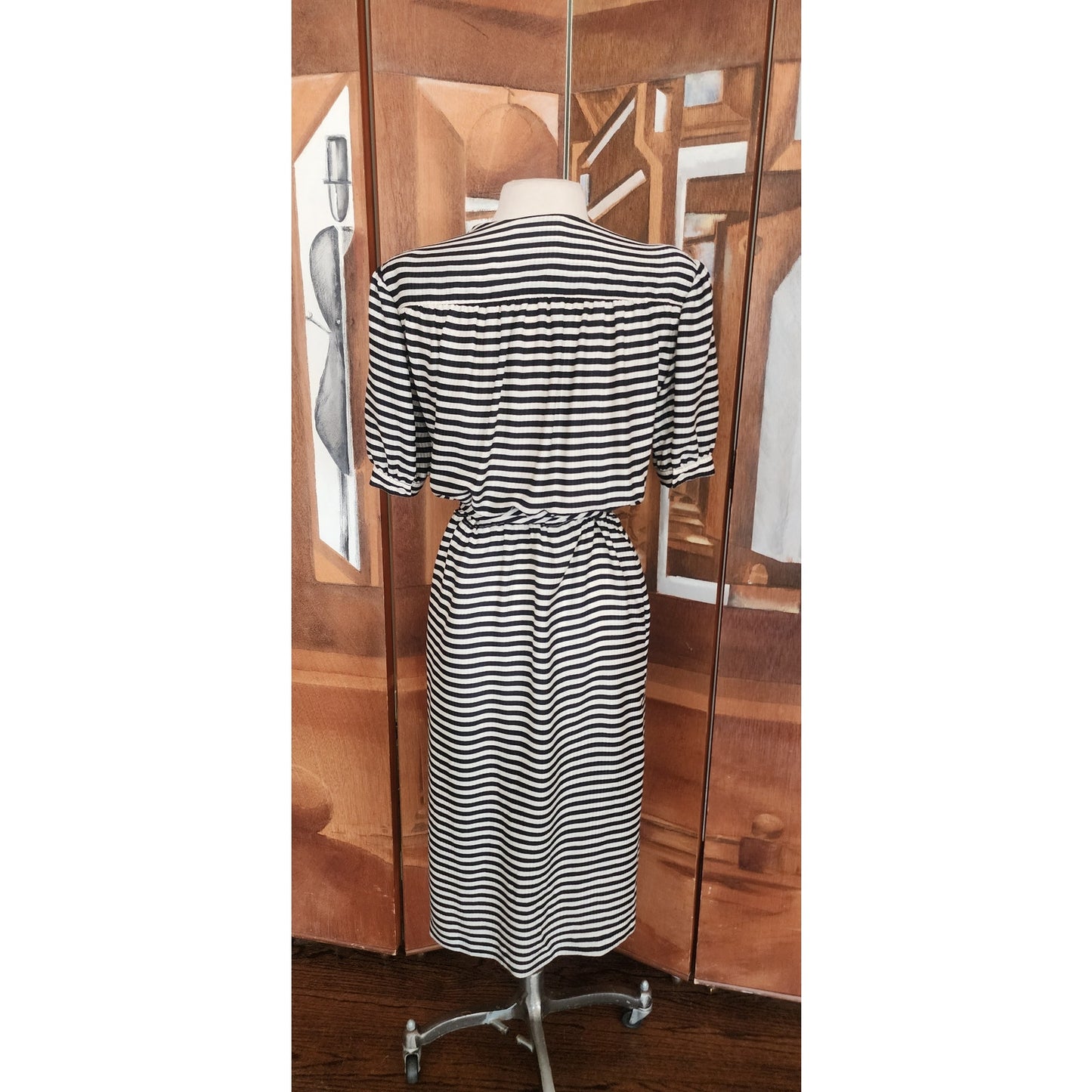 Vintage 1980s Archival Armani Dress Silk Striped Wrap Midi  White Label IT 38