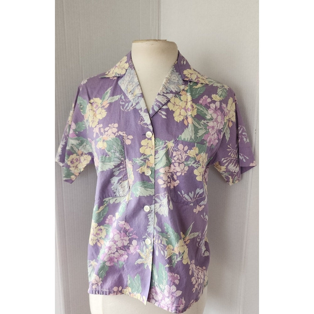 Vintage 80s Laura Ashley Blouse Purple Floral Print Shirt