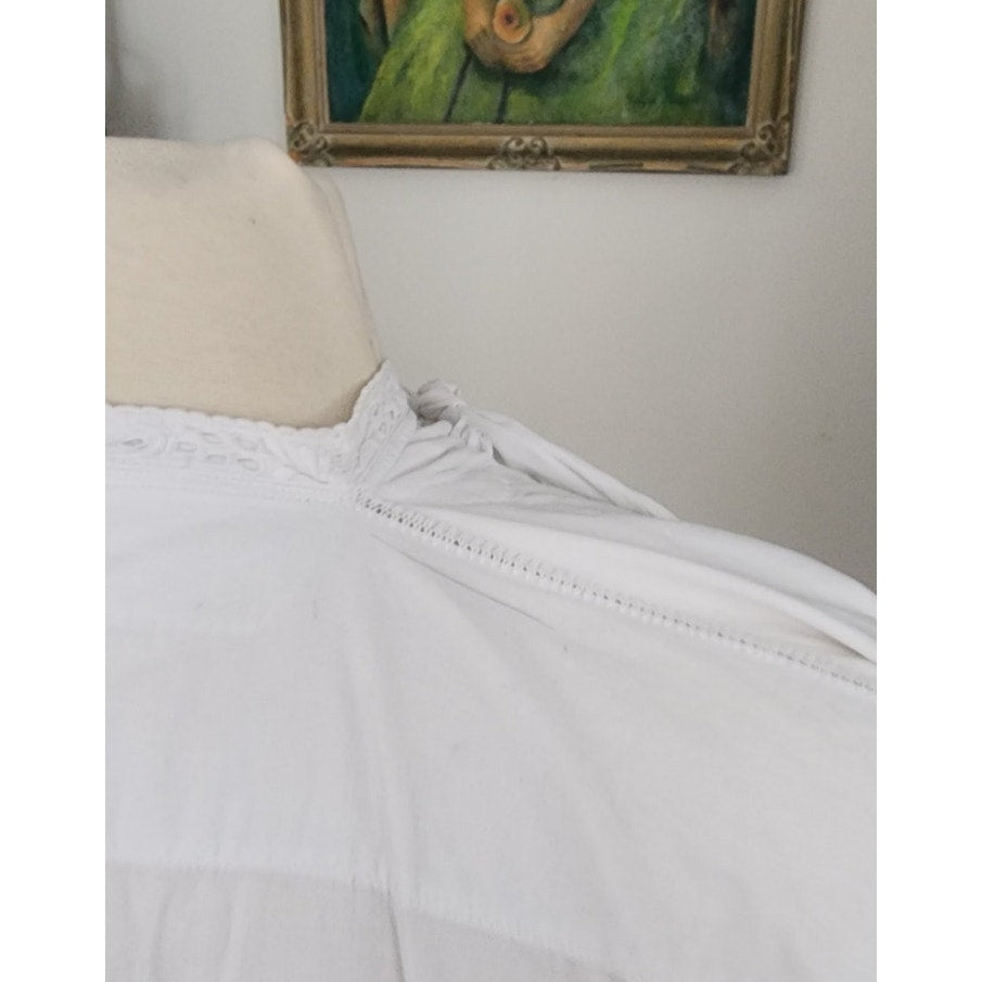 Antique Poet's Blouse / White Cotton Tunic Shirt w/ Embroidered Crochet Lace Sash Tie Neck