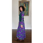 Vintage 1970s Maxi Dress Purple Green French Toile Print Renaissance Baroque Boho Witch Princess