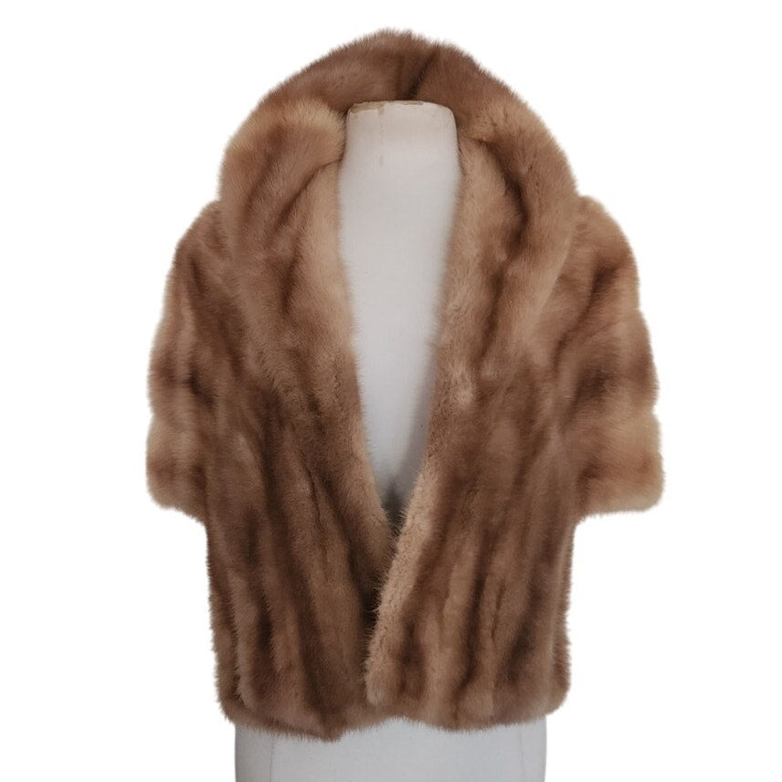 Vintage 1950s Brown Mink Fur Wrap Shrug Stole Evening Jacket