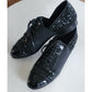 CHANEL Lace Up Shoes Loafers Black Patent Leather & Sequins 38 1/2