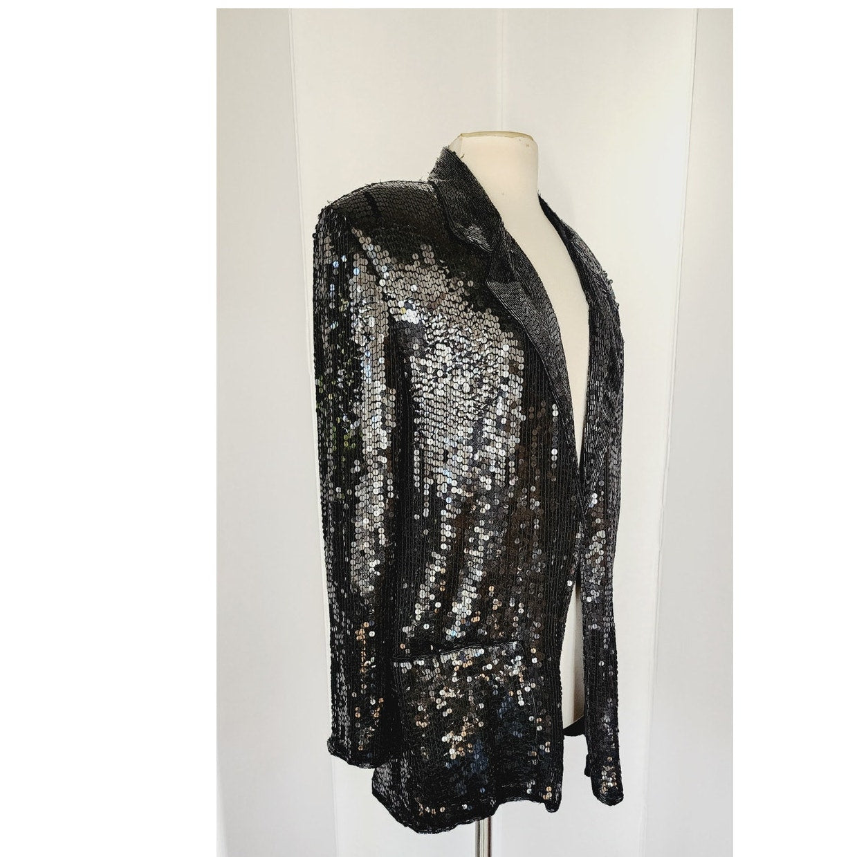 Vintage 80s Blazer Black Sequins & Beads Made in India