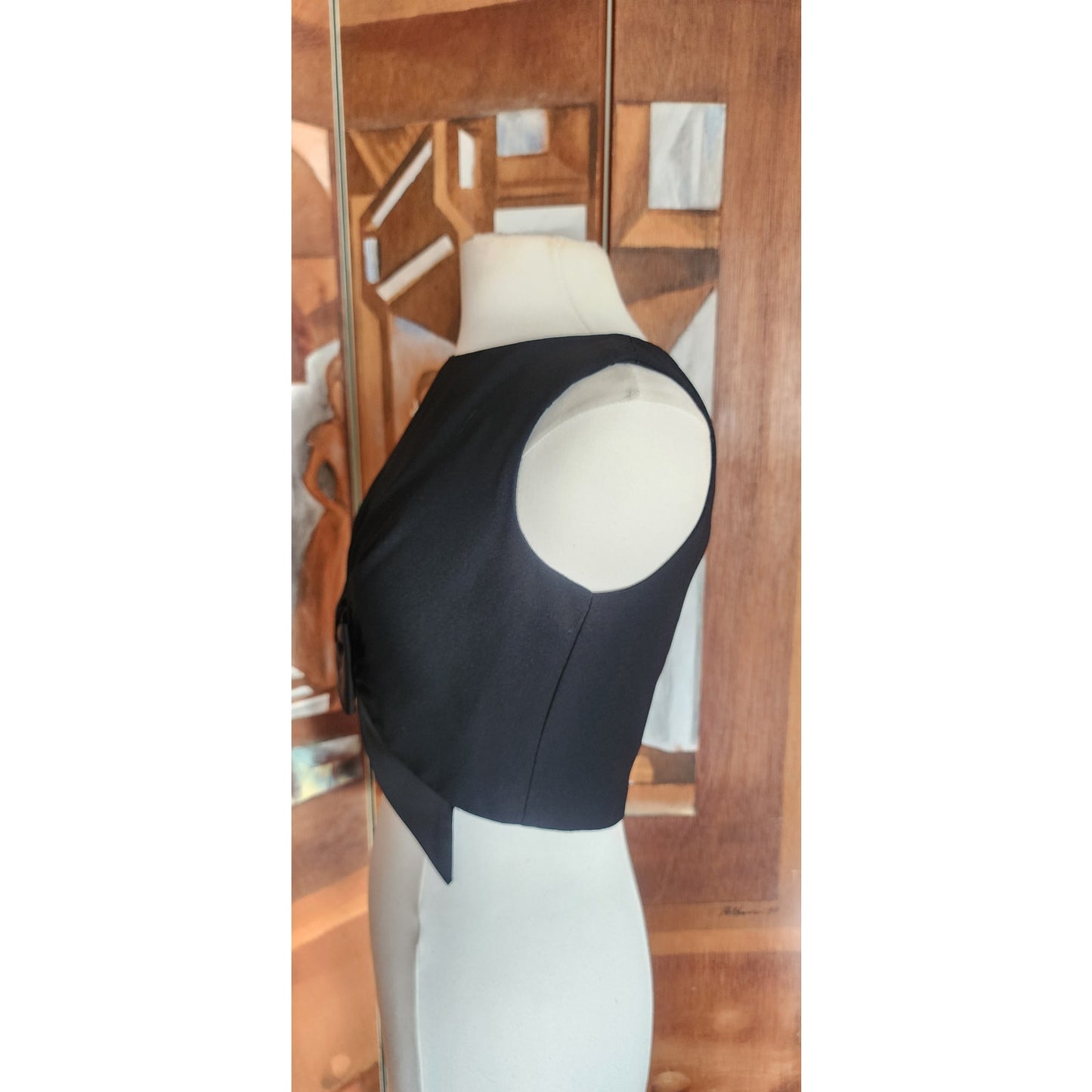 Vintage 60s Black Shell Dressy Top w/Large Satin Bow / Medium
