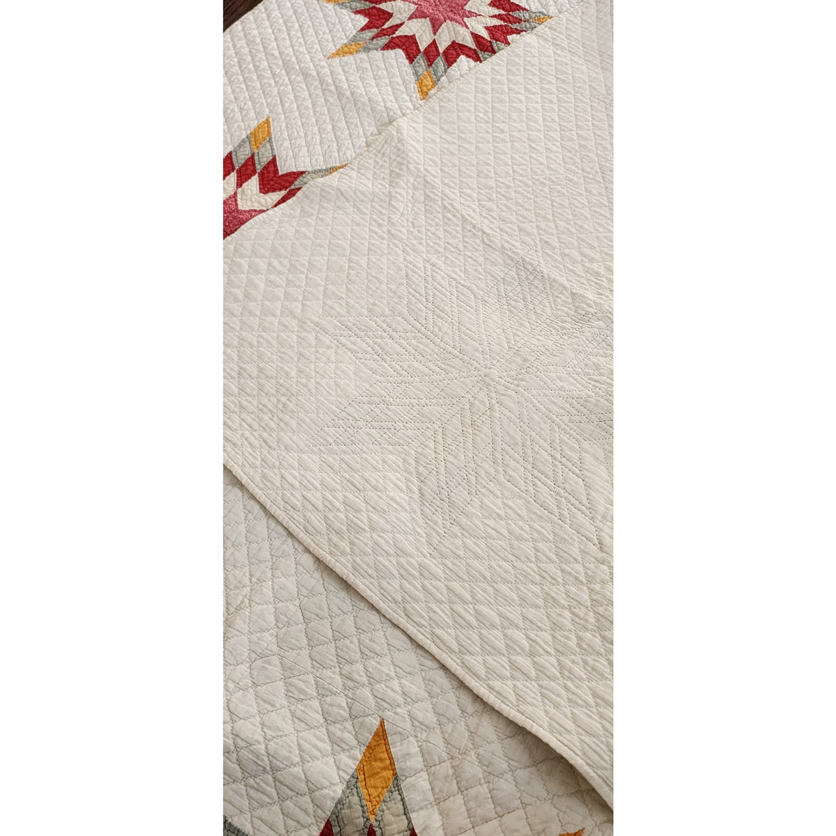 Antique American Quilt 1800s Star Of Bethlehem Cotton Turkey Red Cheddar Yellow on Ivory
