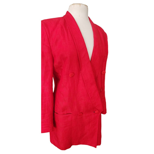 Vintage 80s Red Blazer Power Shoulders Jacket Michi Moon Sanyo