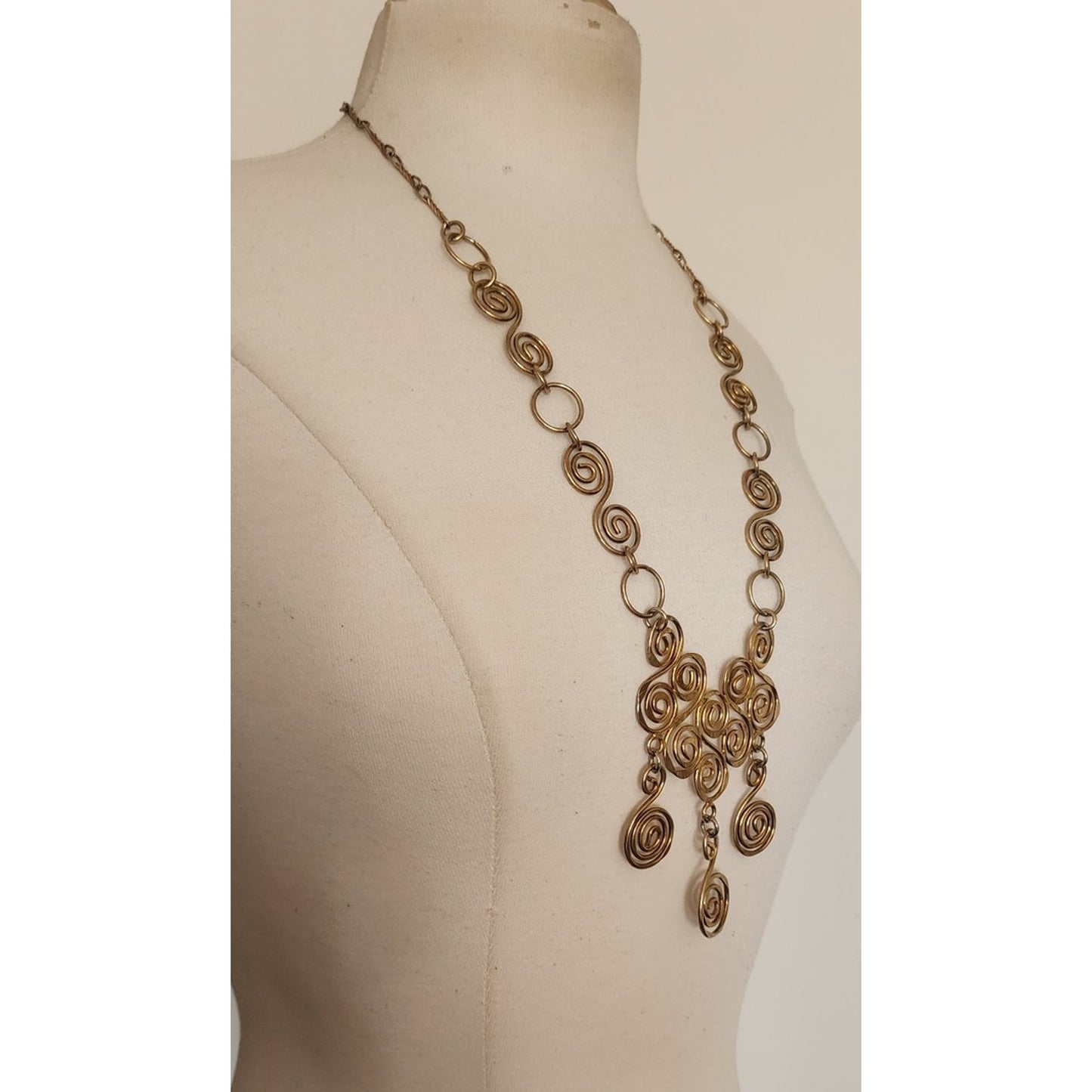 Vintage Spiral Pendant Necklace Hammered Gold Ancient Greece  Style