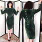 Vintage 80s Green Suede Dress Gold Button Back Firenze