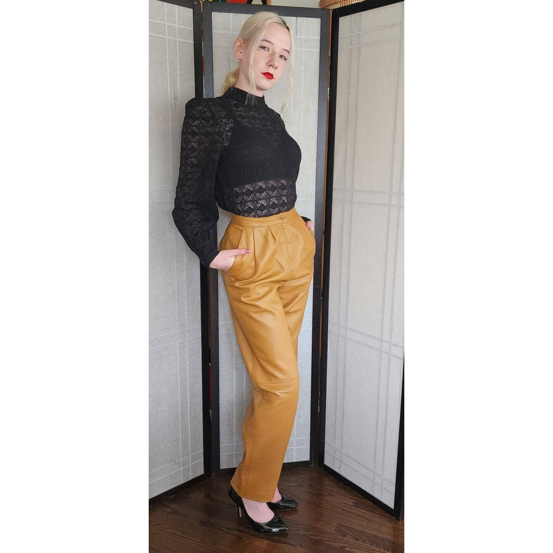 Vintage 80s Leather Pants Butterscotch Yellow