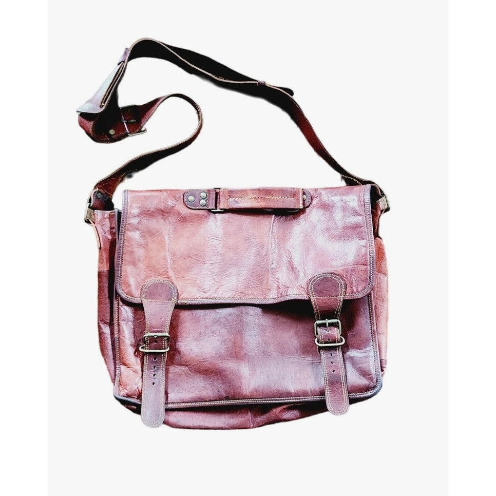 Vintage Brown Leather Messenger Bag Satchel