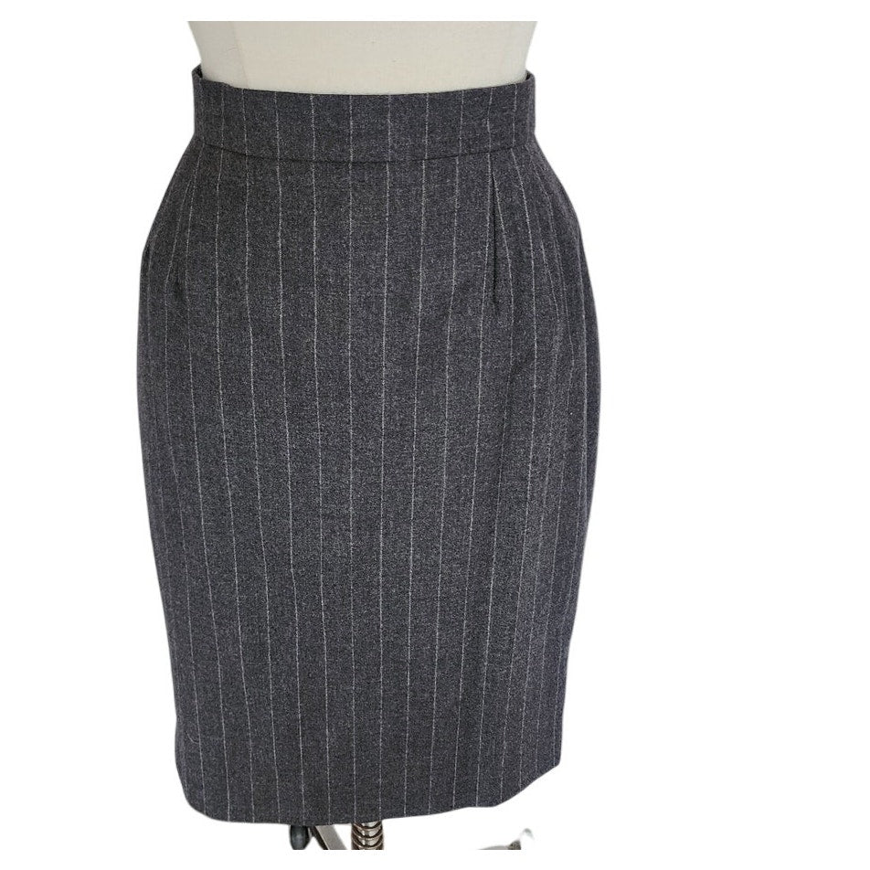 Vintage 90s Louis Feraud Pinstriped Skirt Gray Wool / M