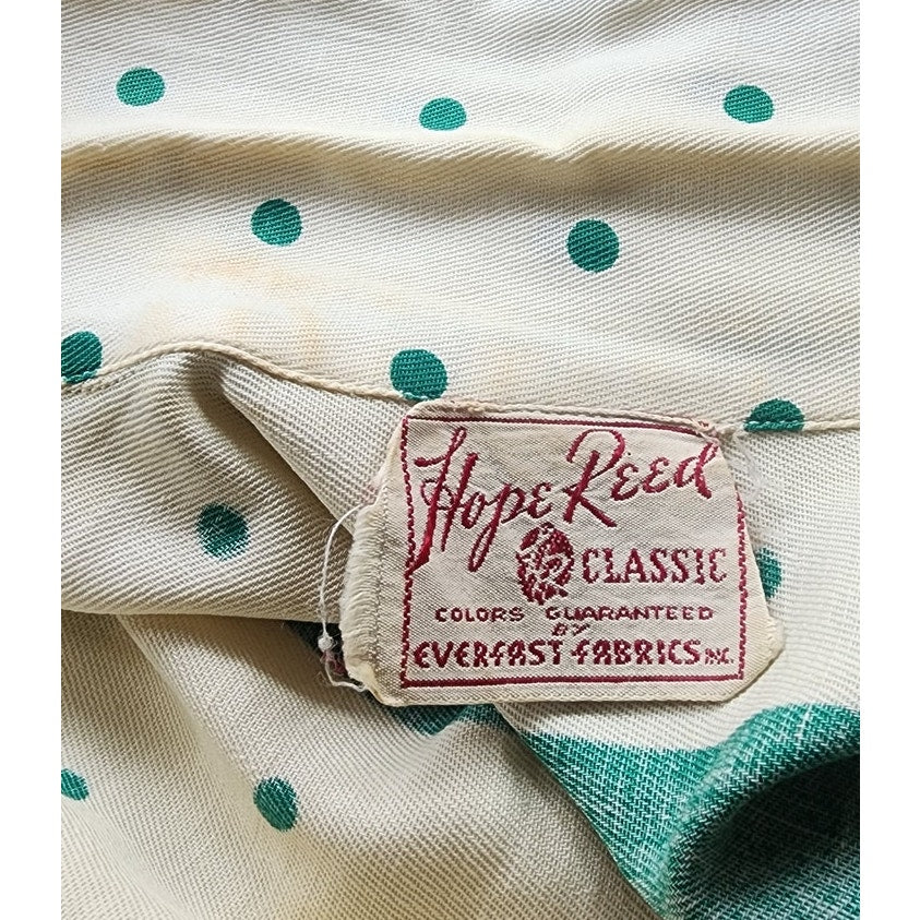 Vintage 50s Hope Reed Green Polka Dot Cotton Dress Nelly Don Short Sleeve