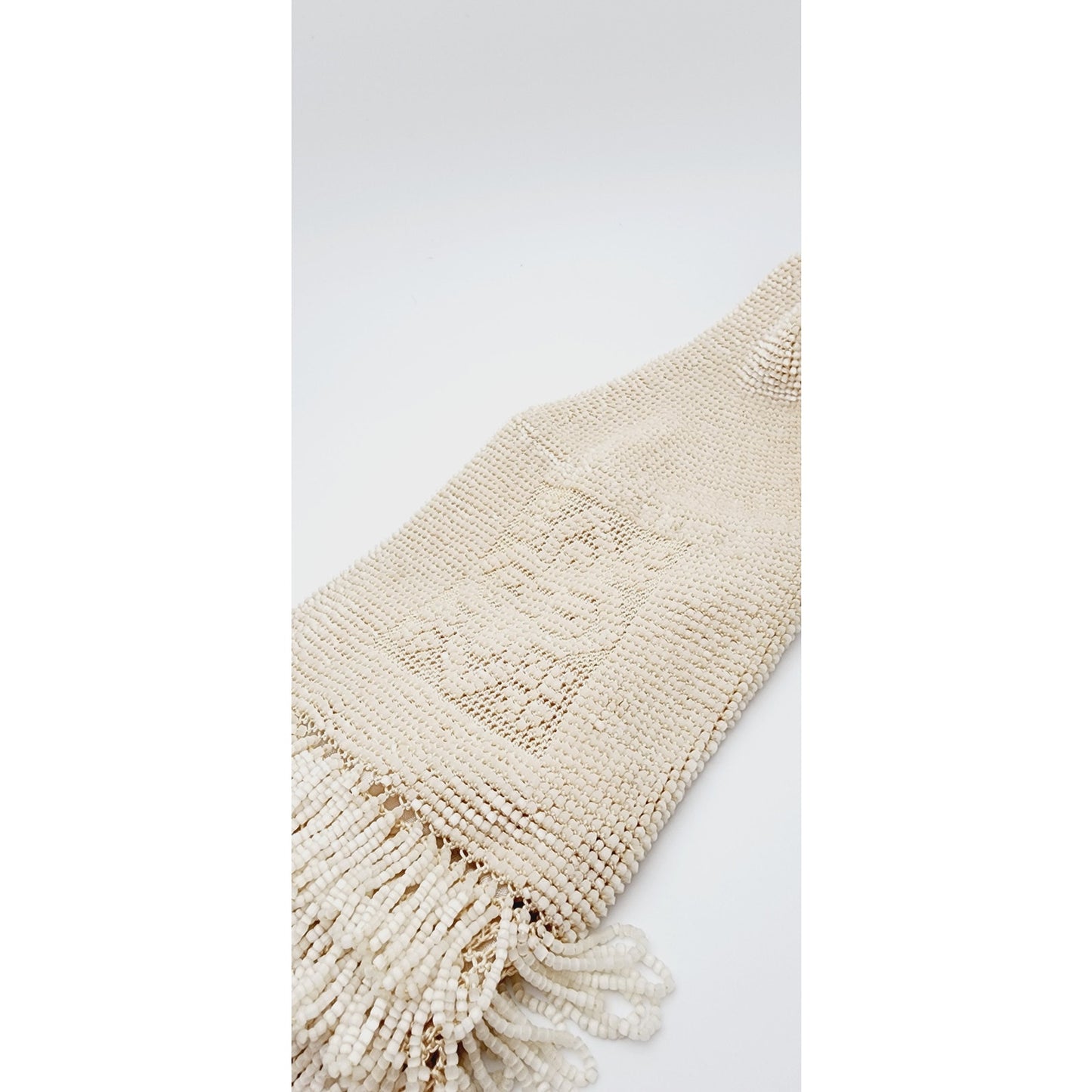 Antique White Beaded Evening Bag Rare Reticule Beaded Fringe Wristlet