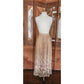Vintage 1970s Jayna New York Dress Set Knit Crochet Top + Skirt Beige Lace Embroidery