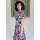 Vintage 30s Blue Floral House Dress Maxi Lounger Puff Sleeve Zip Front XS