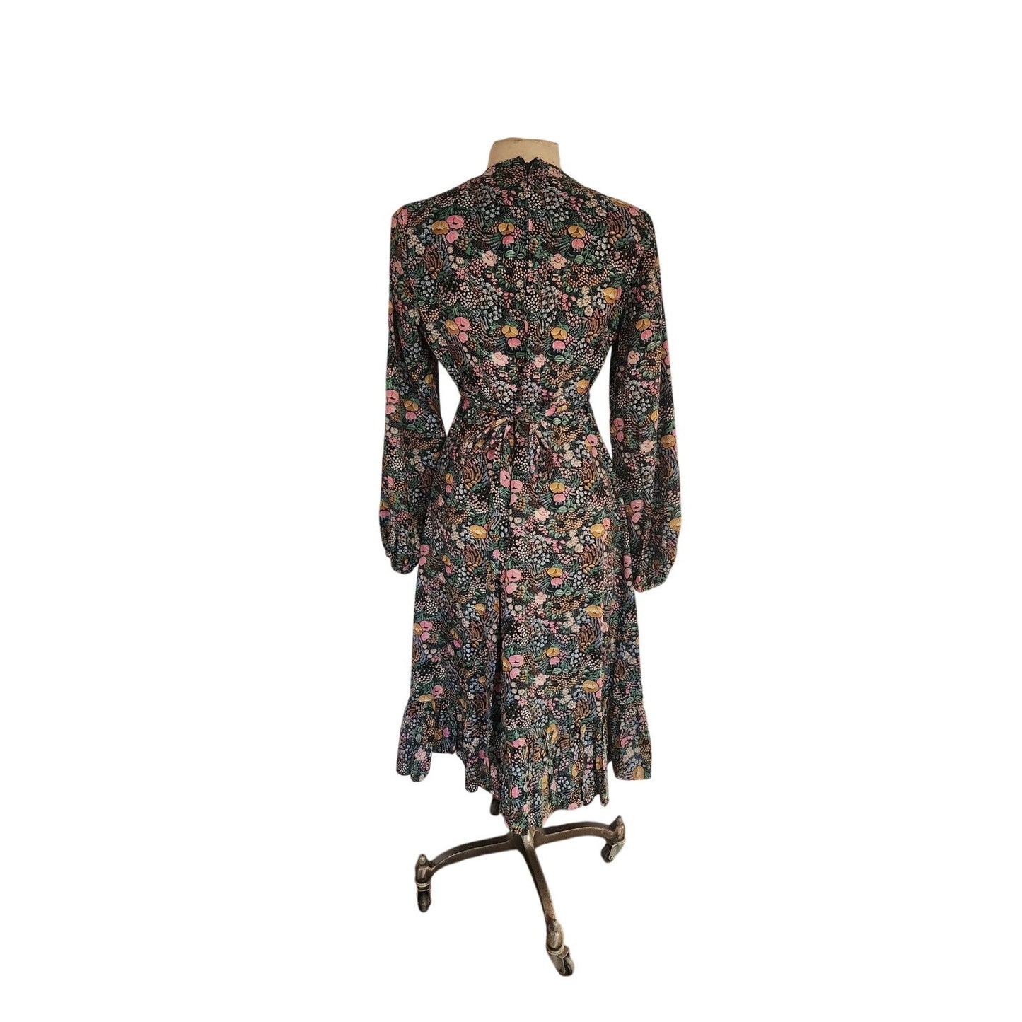 Vintage 70s Floral Print Boho Dress Long Sleeves Leslie J / M
