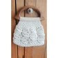 Vintage 70s Macrame Hand Bag Cream White Crochet Purse Wood Handle